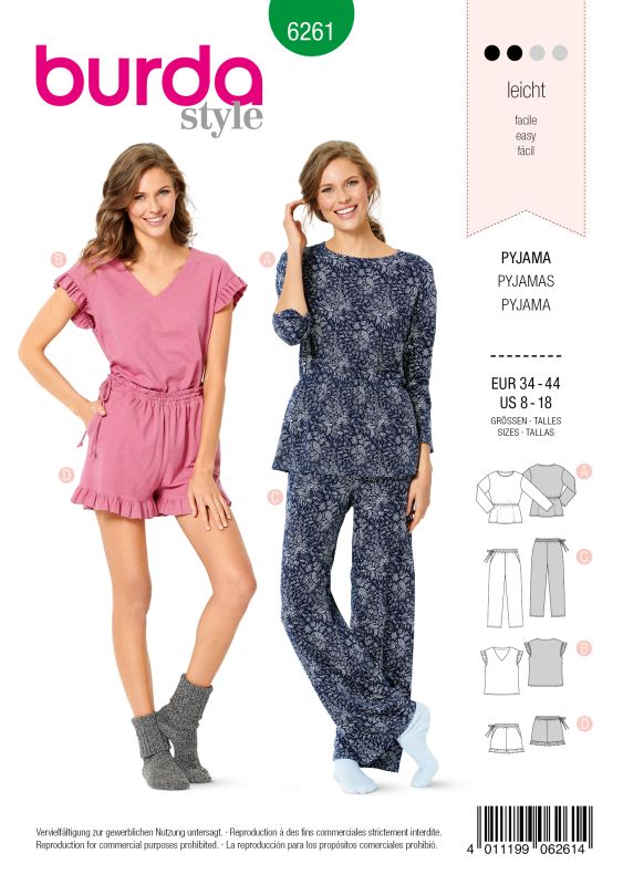 Schnittmuster Pyjama Burda 6261