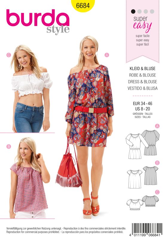 Schnittmuster Kleid, Bluse Burda 6684