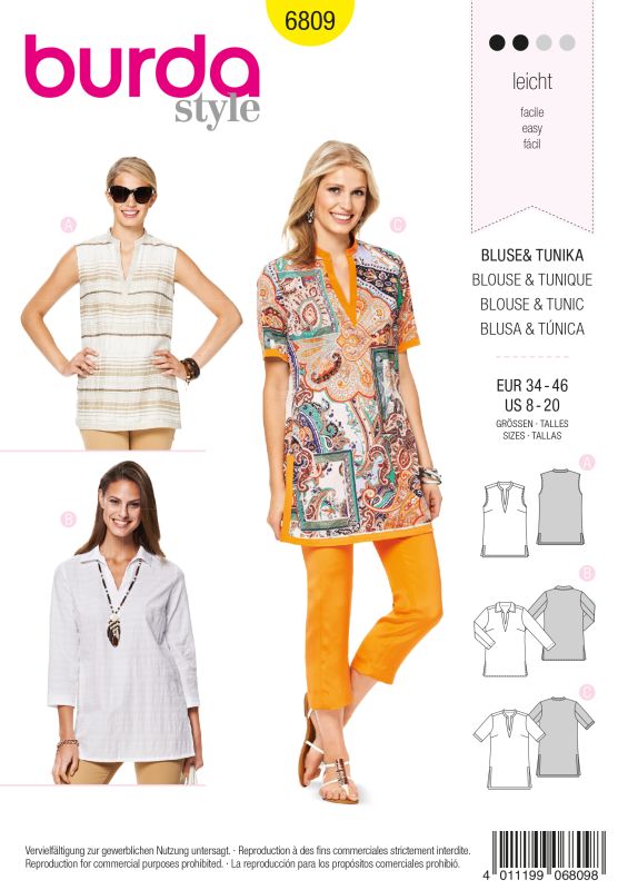 Schnittmuster Bluse, Tunika Burda 6809