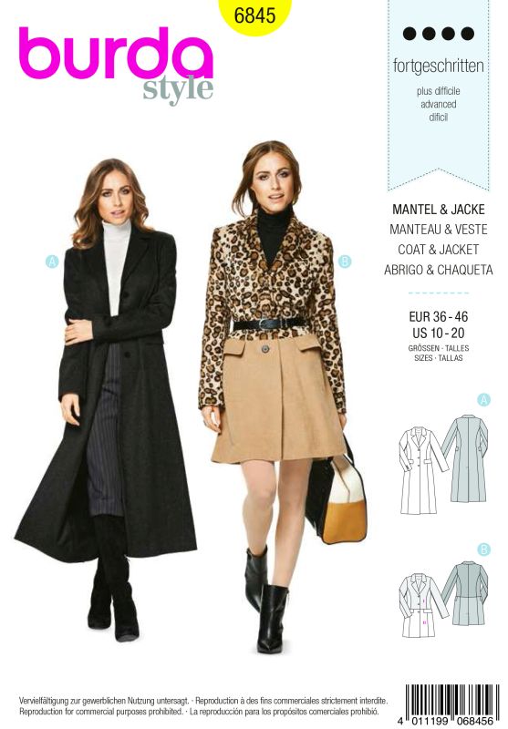 Schnittmuster Mantel & Jacke Burda 6845