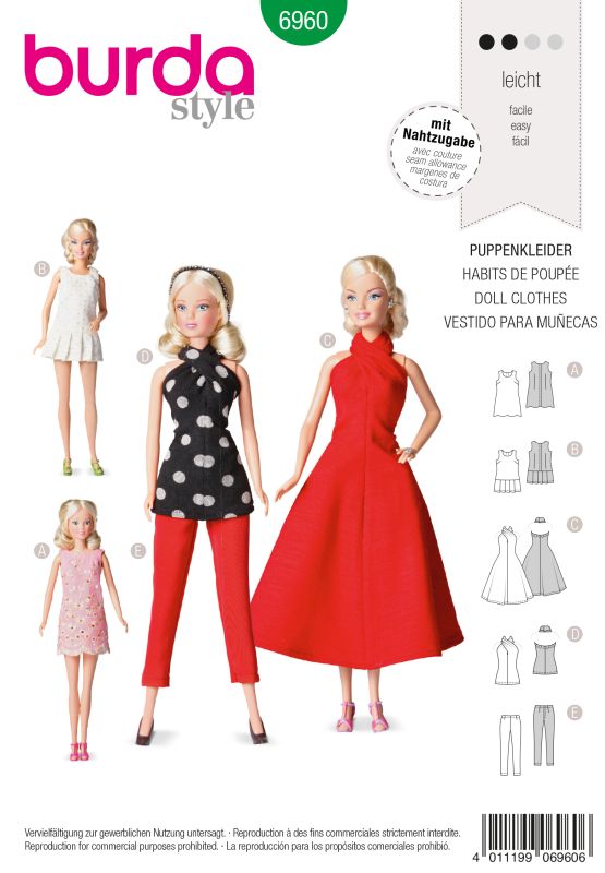 Schnittmuster Puppenkleider Burda 6960