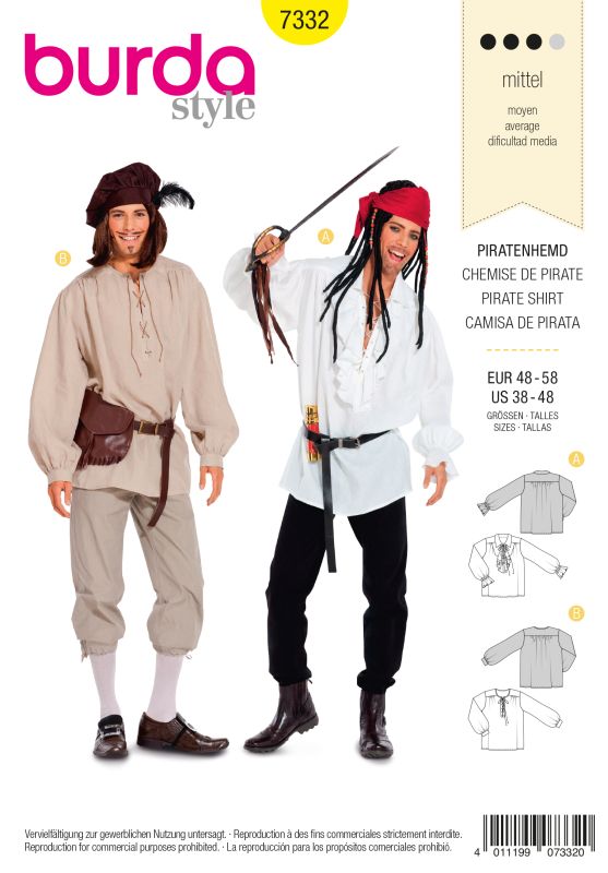 Schnittmuster Piratenhemd Burda 7332