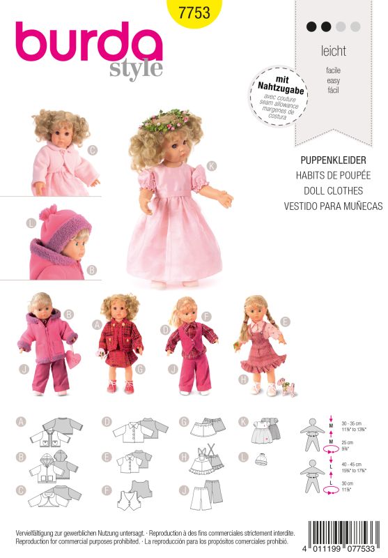 Schnittmuster Puppenkleider Burda 7753