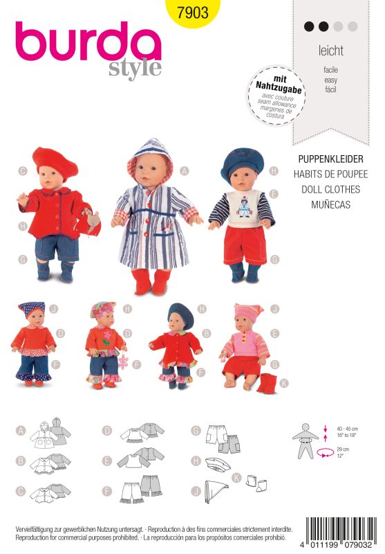 Schnittmuster Puppenkleider Burda 7903