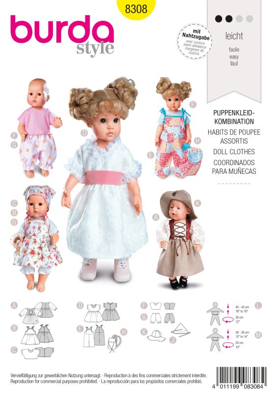 Schnittmuster Puppenkleider Burda 8308