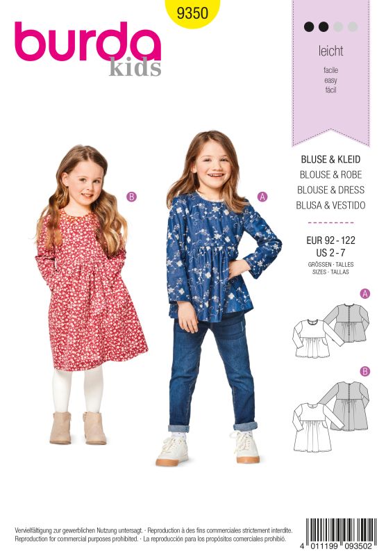 Schnittmuster Bluse & Kleid Burda 9350