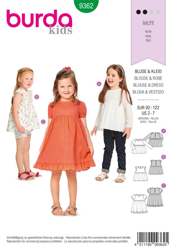 Schnittmuster Bluse & Kleid Burda 9362