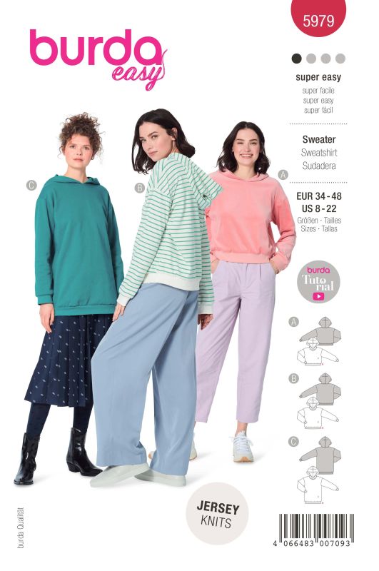 Schnittmuster Sweater – Hoody in drei Längen Burda 5979
