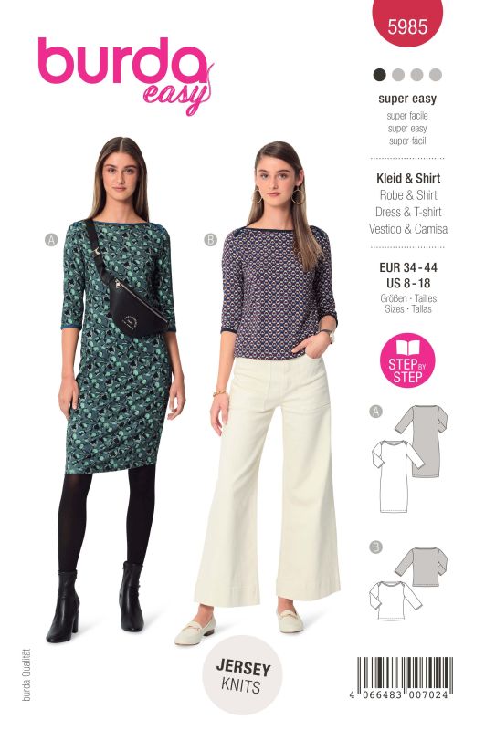 Schnittmuster Kleid  & Shirt – U-Boot-Ausschnitt Burda 5985
