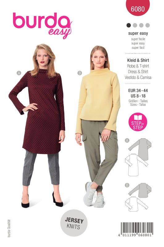 Schnittmuster Kleid, Shirt Burda 6080