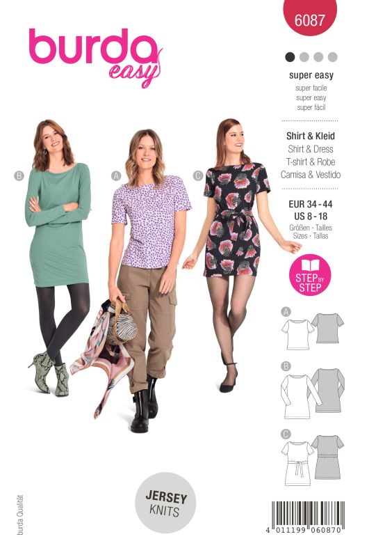 Schnittmuster Shirt, Kleid Burda 6087