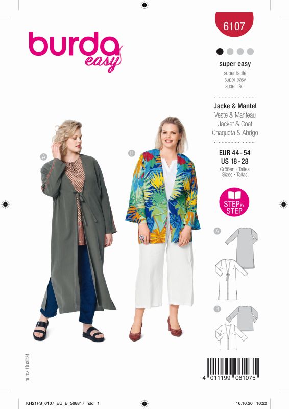 Schnittmuster Blusenjacke Burda 6107
