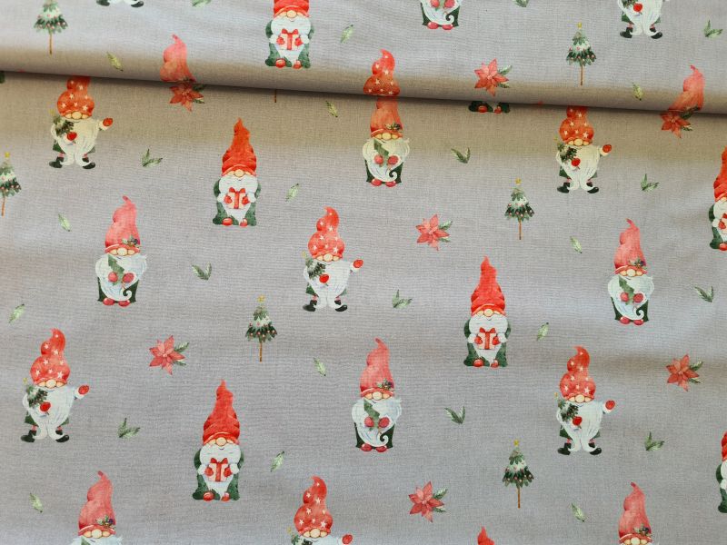 Baumwolle Weihnachten Gnome grau