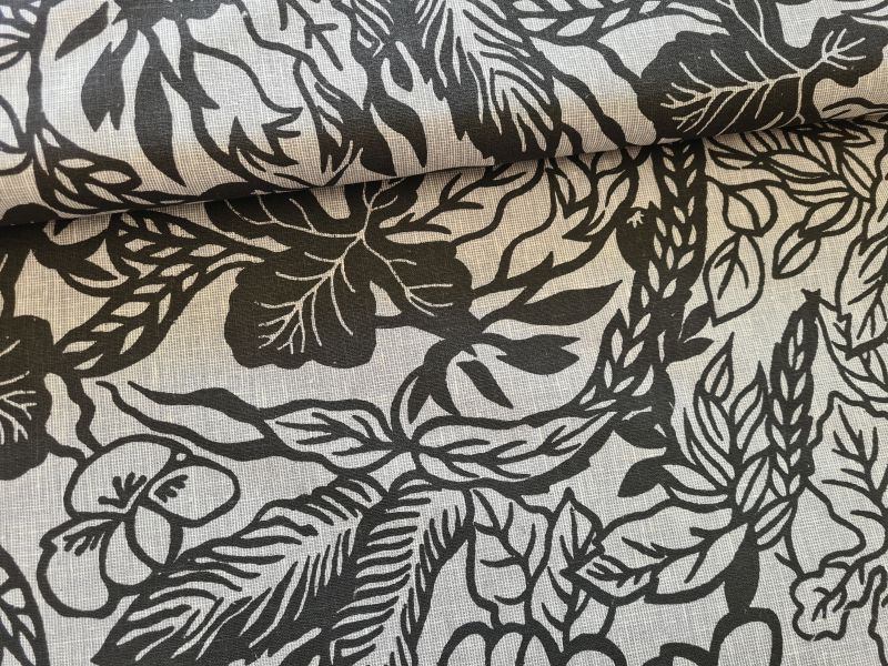Leinen/Baumwolle Flower Black