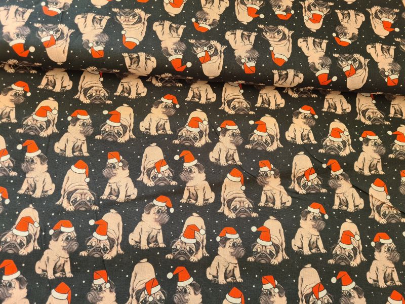 Baumwolle Weihnachten Mops Schwarz