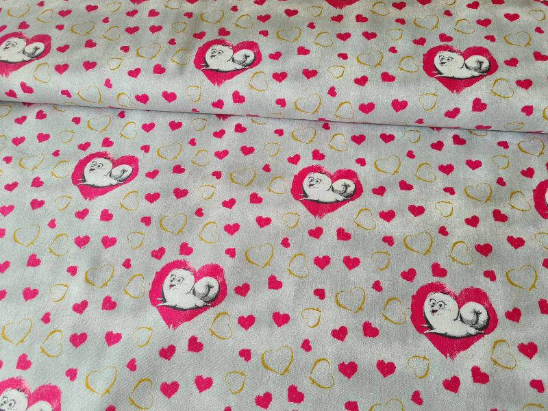 Baumwolle Hund in Herz Hellgrau