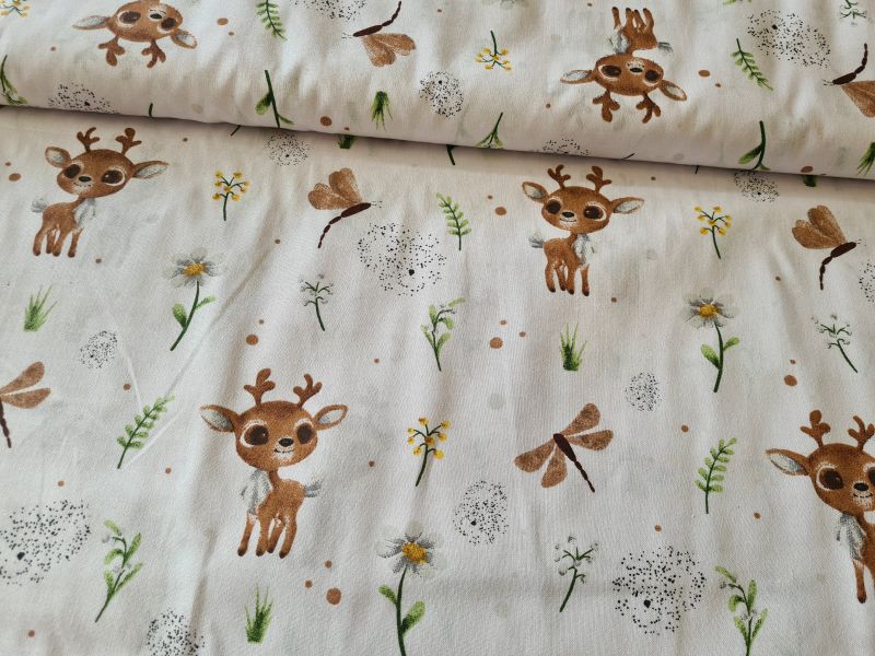 Baumwolle Leinenoptik Reh und Libelle