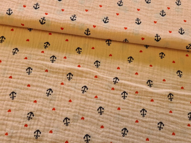 Double Gauze (Musselin) Anker Herz Rosa