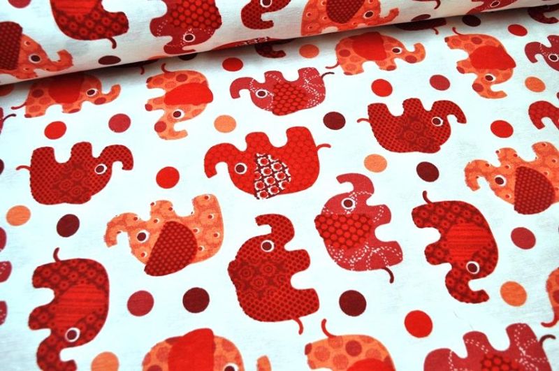 Dekostoff Elefanten Rot