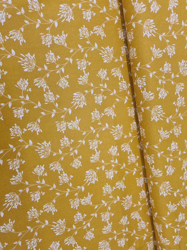 Baumwolle Blumen Ranken Ocker/Creme