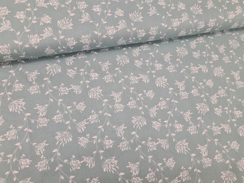Baumwolle Blumen Ranken Dunkel MInt/Creme