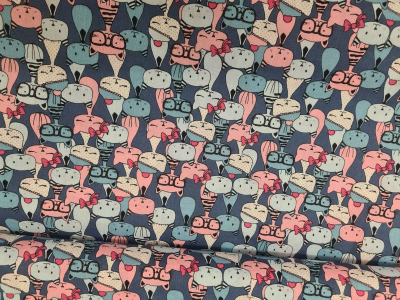 Baumwolle Katzen Jeansblau