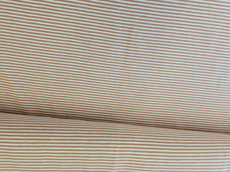Jersey 2mm Streifen weiß/hellbraun