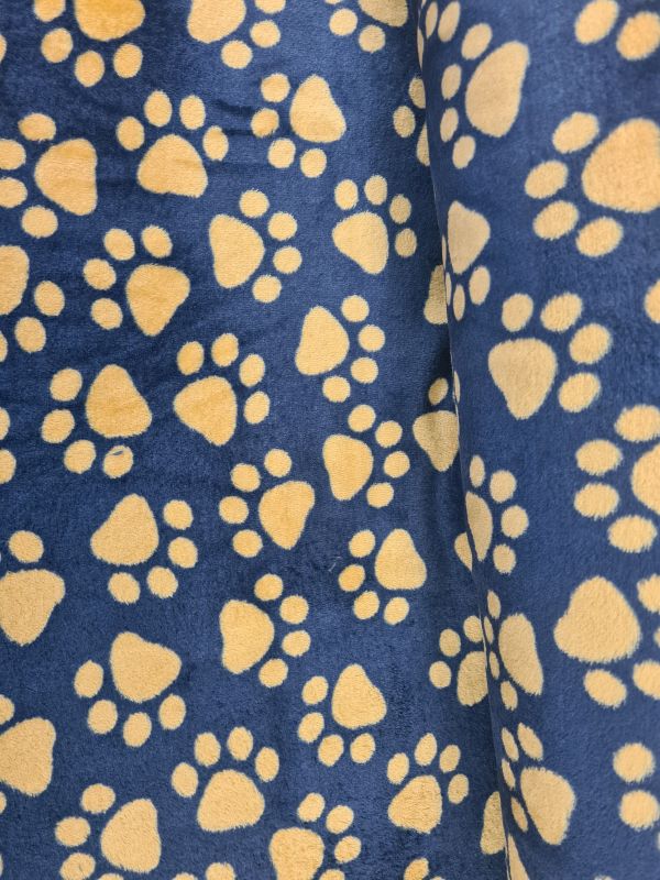Mikrofleece Pfoten/Tatzen Dunkelblau/Braun