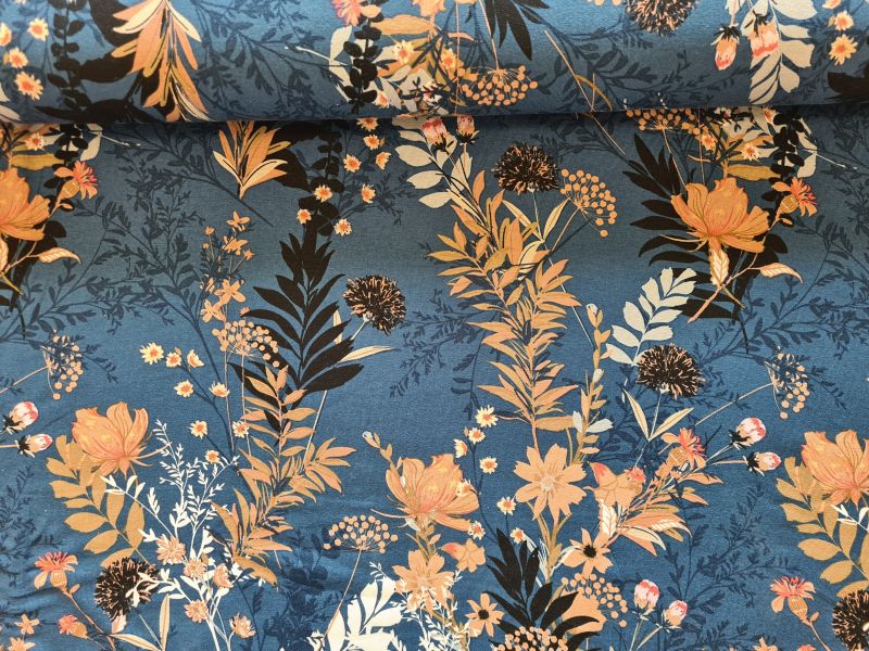 Viskose Jersey Herbstwiese Petrol