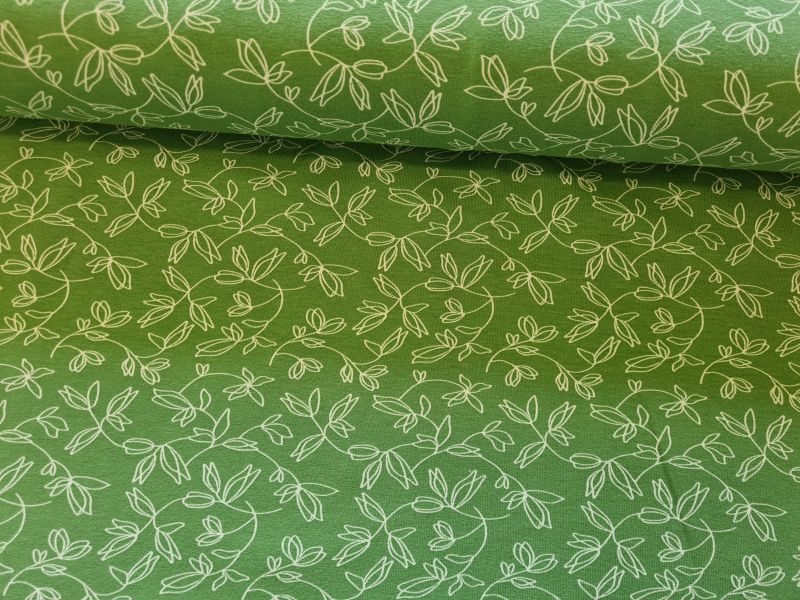 Jersey mit floralem Line-Art-Muster grün