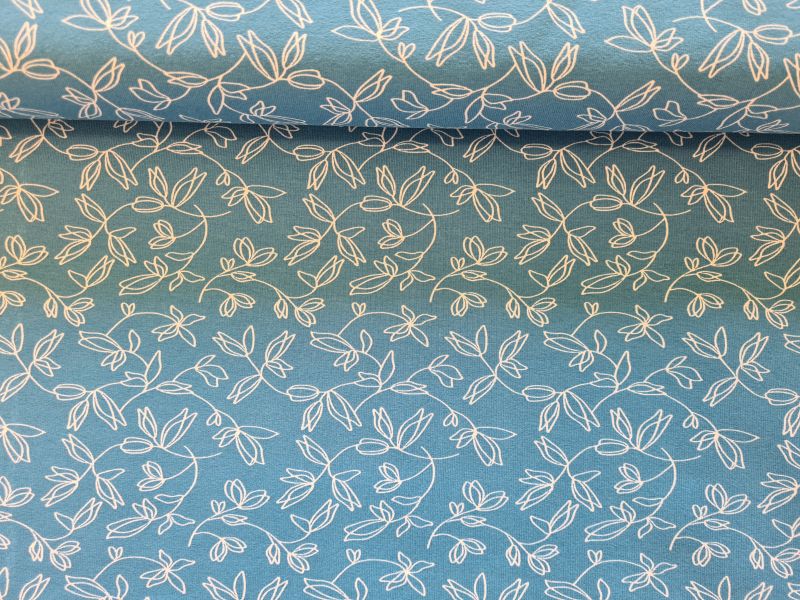 Jersey mit floralem Line-Art-Muster Aqua