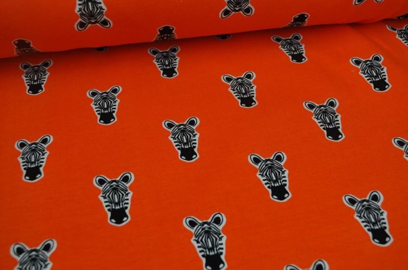 French Terry Zippy Zebra by Poppy orange