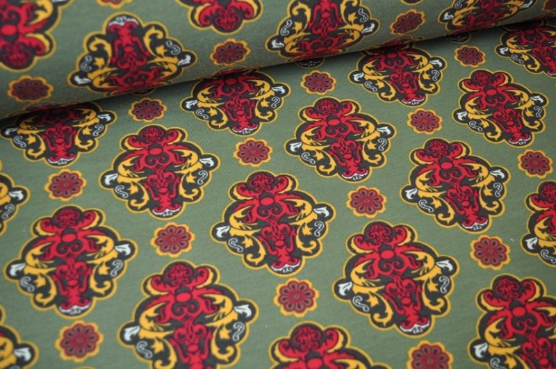 French Terry Calico by poppy grün