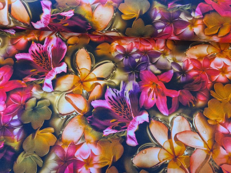 French Terry Tropical Flower Peach