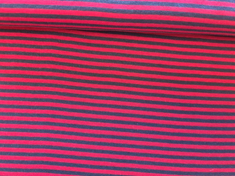 Albstoffe Ringel Bündchen dunkelblau/rot