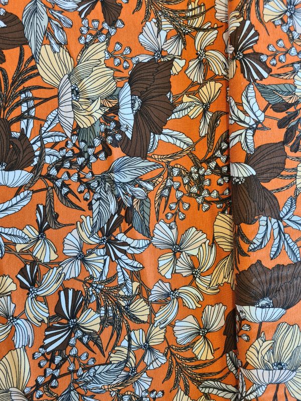 Viscose Jersey Mohnblümchen orange braun