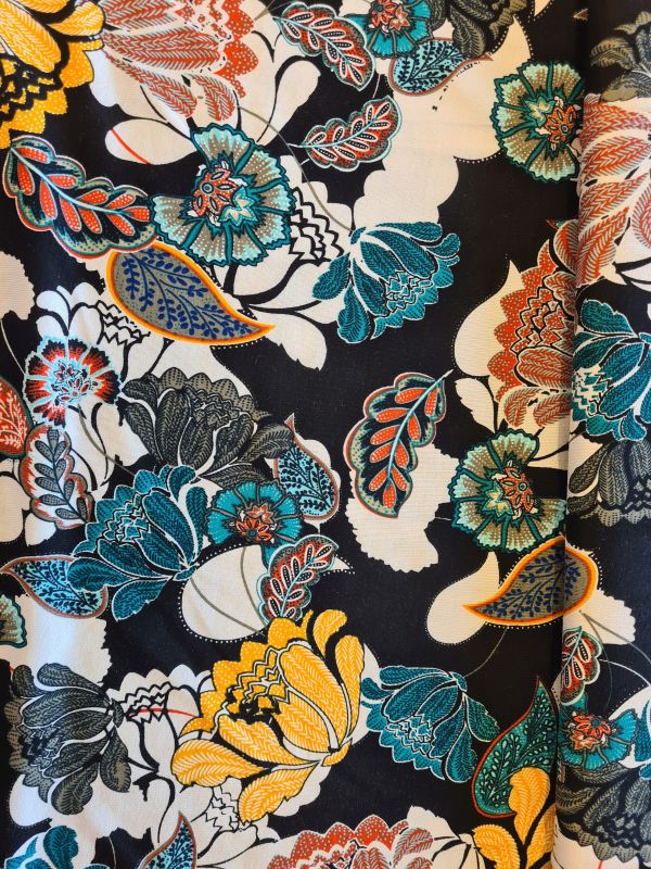 Viscose Jersey Fantasy Flower Schwarz