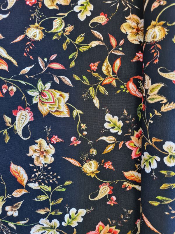 Viscose Jersey Blumenranken Schwarz