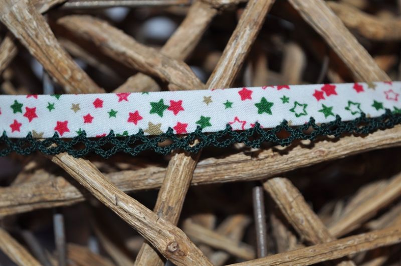 Schrägband Weihnachtsstern Häkelborte creme/grün