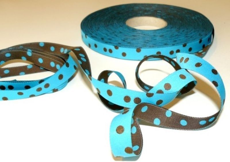 Webband Farbenmix Punkte/Dots braun türkis