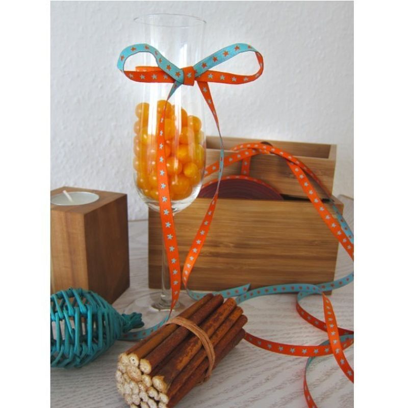 Webband Farbenmix Sternchen Orange-Türkis