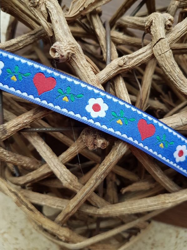 Webband Herz/Blume blau