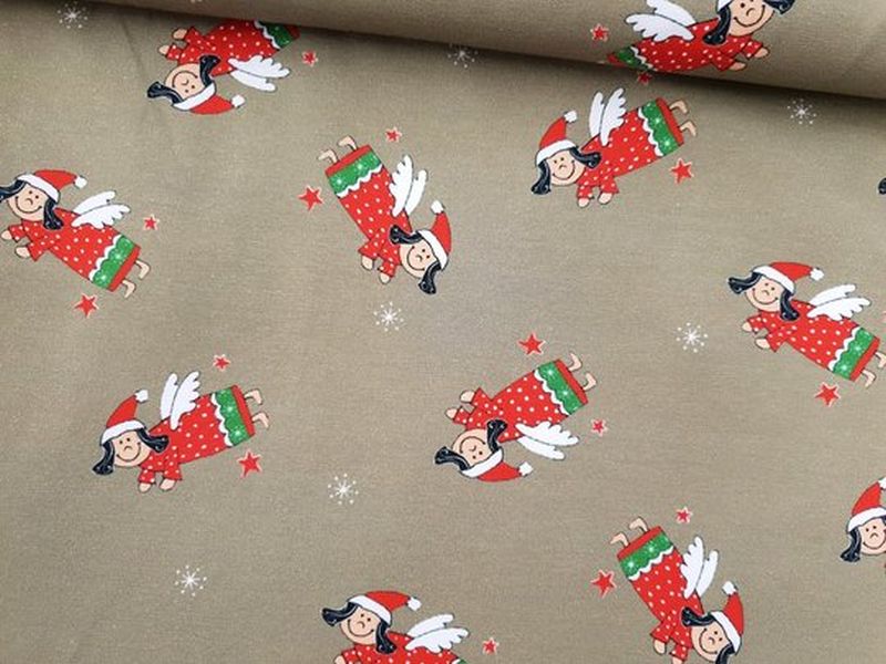 Jersey Weihnachten Engel braun/taupe