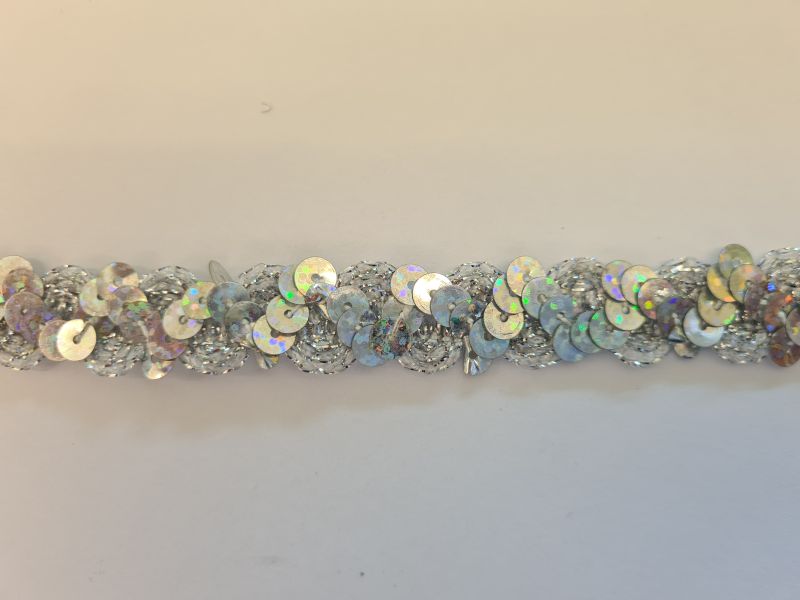 Paillettenband auf Zackenlitze 16mm Silber