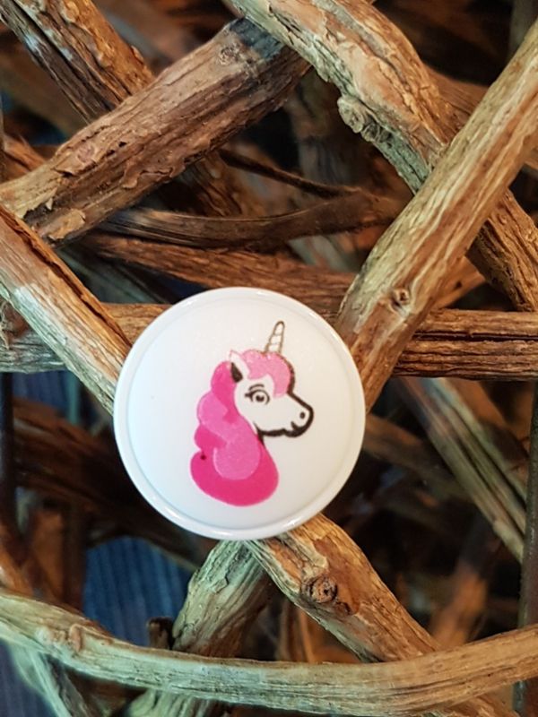 Knopf Öse Polyester Einhorn rund weiß