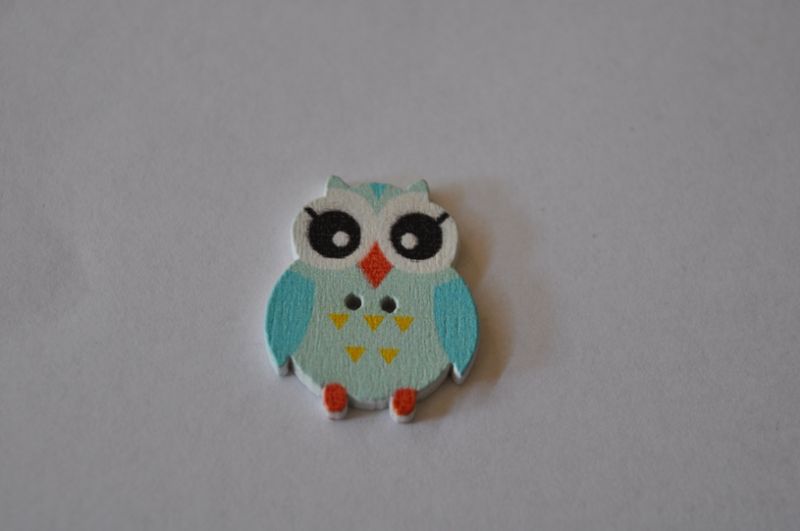 Knopf  Eule Holz blau