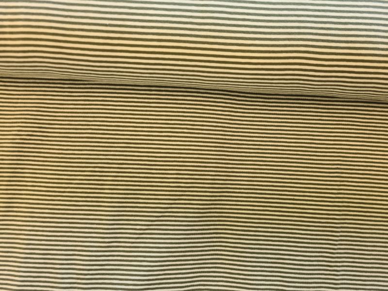 Jersey 2mm Streifen weiß/Oliv