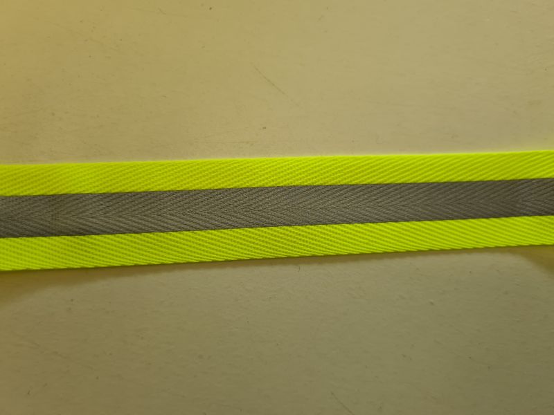 Köperband neongelb 25mm mit Reflektorstreifen 10mm