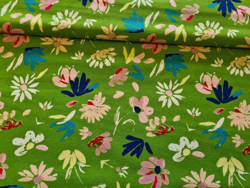 Jersey Blumen Grün Rosa Türkis