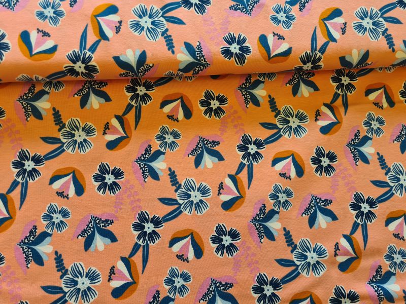 Jersey Blumen Rosa Blau
